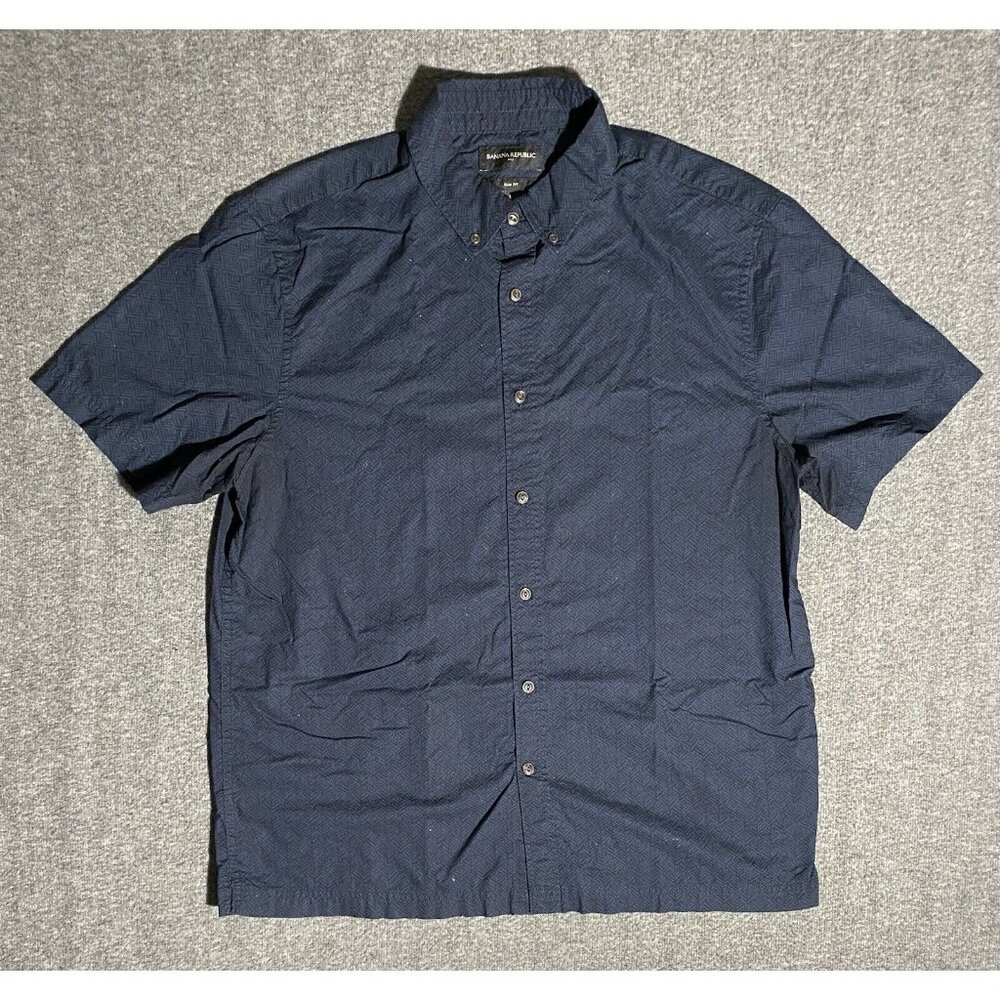 Banana Republic Mens Slim Fit 100% Navy Blue Button Shirt Beach Preppy Size L
